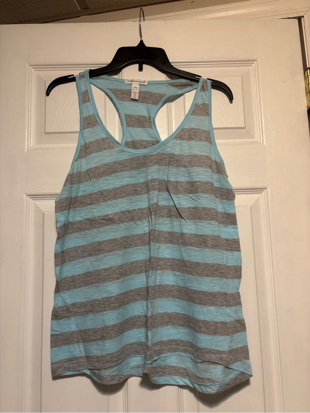 Ambiance Blue and Gray Striped Racerback Tank Top